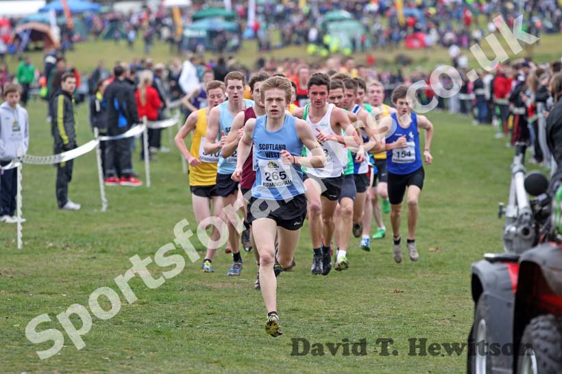 Luke Traynor leads in the Under-20 Men, McCain Inter Counties Cross Country, Cofton Park, Birmingham.